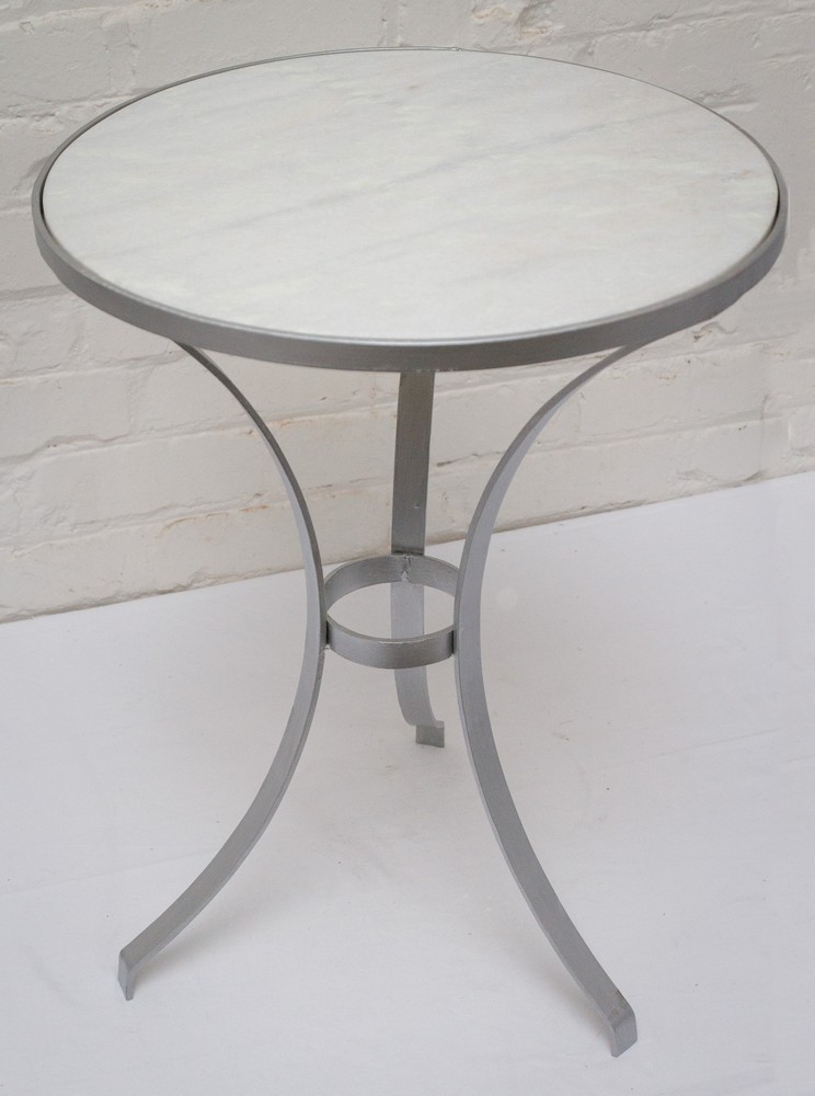 Large Round Iron Side Table with Marble Top